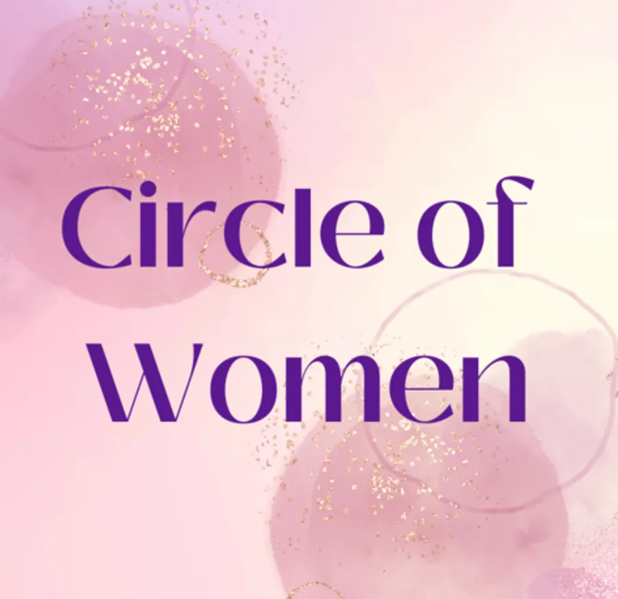 Circle of Women logo. Purple letters on a pink background.